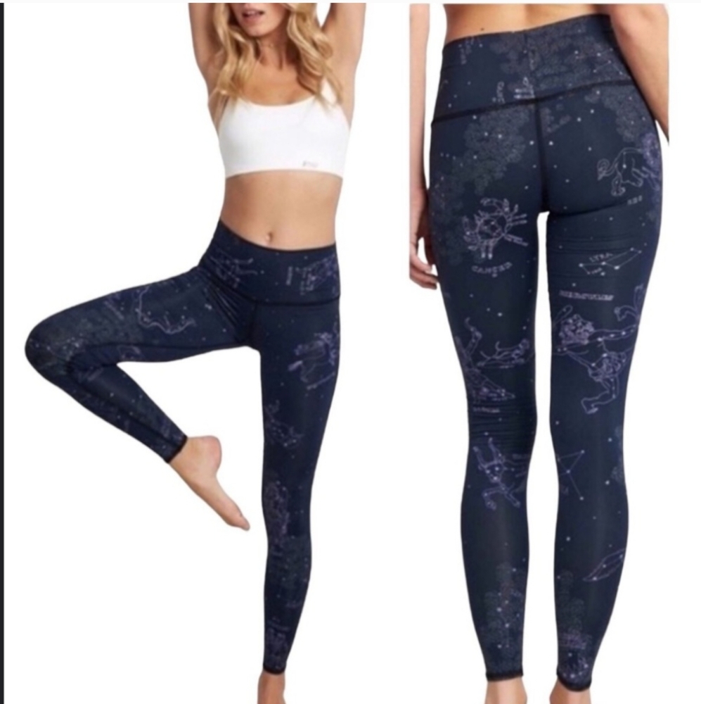 Teeki Stardust Zodiac Yoga‎ Leggings - Sz L - Galaxy Constellations Astrology